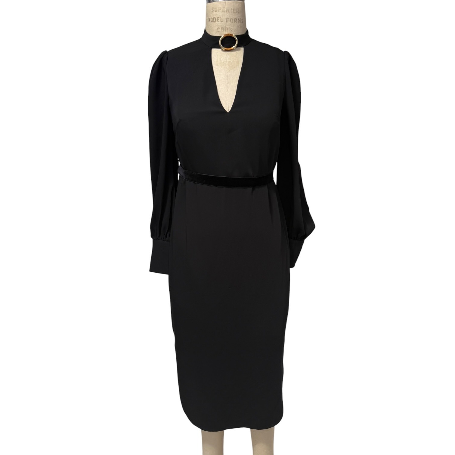 New Zimmermann Black Dress Womens 0p Buckle Collar Tunic Puff Sleeve Midi Xxs